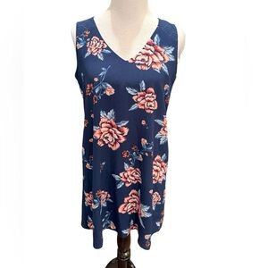 Lily Rose Sleeveless Sheath Dress Womens Medium Blue/Coral Color Floral Cottage